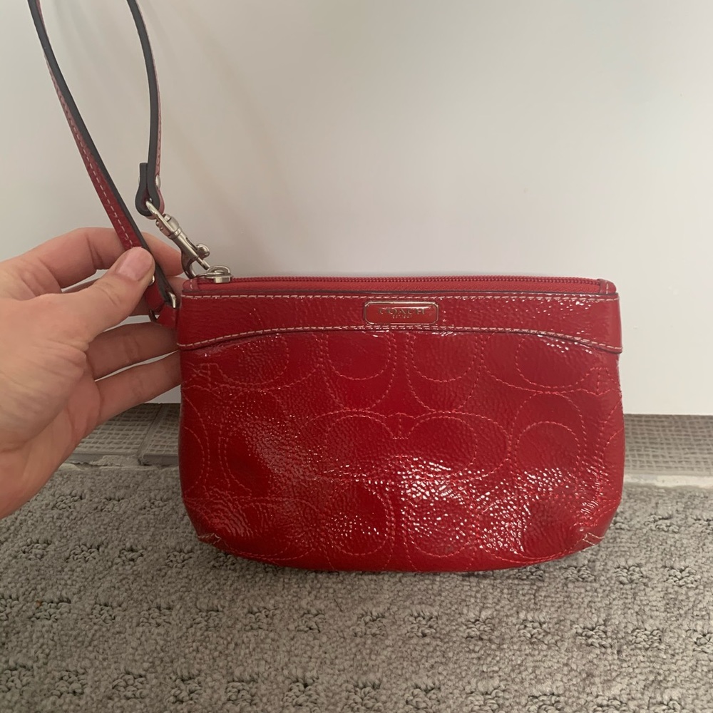 Coach red leather wristlet